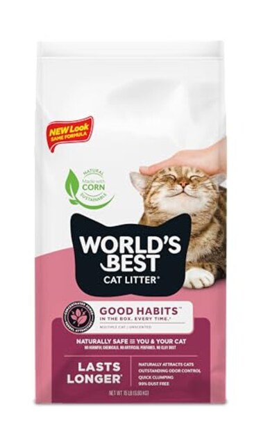 World's Best Cat Litter WORLDS BEST CAT LITTER Good Habits Cat Attract Litter Natural PlantBased Attractant Multicat Flushable Corn Litter Unscented Odor Control Low Tracking Lightweight Made in USA 1
