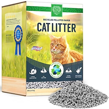 Small Pet Select Recycled Pelleted Paper Cat Litter Kitty Litter Non Clumping Pellets for Cats for Use with Litter Box Non Tracking Low Dust Made in USA 20lb