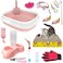 Hlimior Kitten Starter Kit 15Piece Cat Essentials Set Includes Litter Box Toys Collars Scratch Pad Nail File Automatic Feed Bowls Grooming Gloves Pink