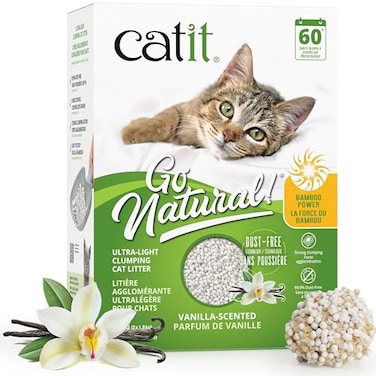 Catit Go Natural UltraLight Clumping Cat Litter Bamboo Pellets DustFree Lightweight Compostable Vanilla Scent Soft on Paws Deodorizing EcoFriendly Litter 79lb