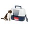 IRIS USA Cat Litter Box Enclosed Corner Litter Box with Scoop Hooded Litter Tray for Corners SpaceSaving Covered Litter Box Odor Defensive NavyWhite