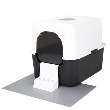 Sfozstra Black Enclosed Cat Litter Box with Lid LiftOff Buckle Lock for Easy Cleaning High Sides SplashProof LeakProof OdorReducing with Deodorizer Includes Sand Pedal for Cats up to 8 lbs