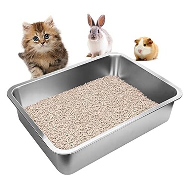 GCVOPTON Stainless Steel Cats Litter Box 4 Height Litter Box for Small Animals Easy Entry Easy to Clean Non Stick Smooth Surface