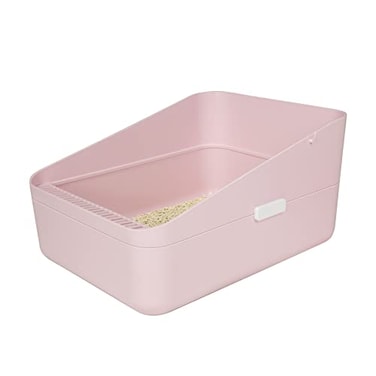 Sfozstra Pink Open HighSided Cat Litter Box Medium AntiScatter Low Tracking Raised Enclosure LeakProof EasyClean ABS Material for Cats Up to 13 lbs