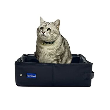 PetLike Travel Cat Litter Box LeakProof Portable Uncovered Collapsible Kitty Litter Pan Lightweight Foldable Toilet Tray for Small Medium Cats Medium Black