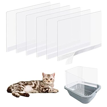Sadoia 6 Pcs Cat Litter Box Splash Guard Pee Shields AntiSplashing Reusable High Sided Cat Toilet Training Kit for Open Top Litter Pan