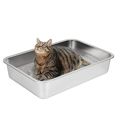 IKITCHEN Stainless Steel Cat Litter Box Large Metal Litter Box for Cats Never Absorbs OdorsStain Free Rustproof Non Stick Smooth Surface AntiSlip Rubber Bottom 235 L x 155 W x 4 H