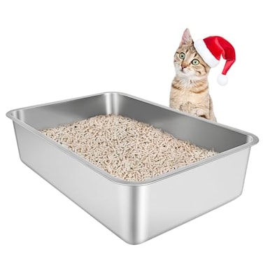 IKITCHEN Stainless Steel Cat Litter Box Large Metal Litter Box for Cats Never Absorbs OdorsStain Free Rustproof Non Stick Smooth Surface AntiSlip Rubber Bottom 195 L x 135 W x 6 H