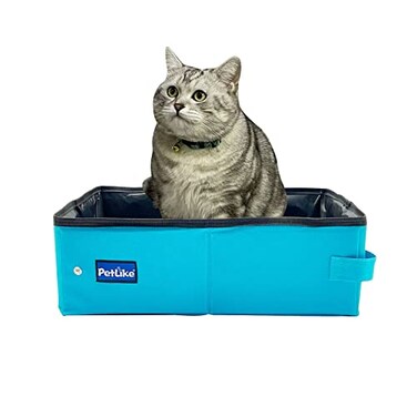 PetLike Travel Cat Litter Box LeakProof Portable Litter Box Collapsible Toilet Tray Carrier for Small Medium Cats Medium Black Set