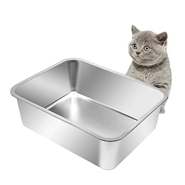 Kichwit Stainless Steel Cat Litter Box Metal Cat Litter Pan Kitten Litter Box Tray Non Stick Smooth Surface 175 L x 135 W x 6 H