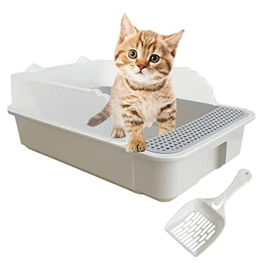 MUYG Open Cat Litter Box with High SideAntiSplashing Cats Litters PanKitten Toilet with Litter Sifting ScoopSemiEnclosed Removable Kittens Litter for Boxes Easy to Clean No Odor