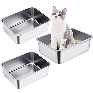 Gerrii 3 Packs Extra Large Stainless Steel Litter Box for Cat with High Sides Non Stick Smooth Surface Easy to Clean for Cat Bunny236 x 157 x 79