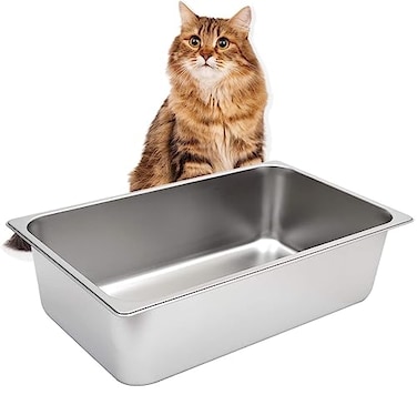 Kichwit Stainless Steel Cat Litter Box Metal Litter Pan for Cat Non Stick Smooth Surface 211 L x 131 W x 6 H