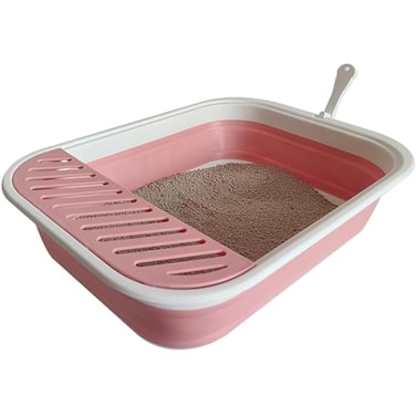 chuyouan Collapsible Small Cat Litter Box for Kittens Open Potty Pan Travel Foldable Waterproof Shallow AntiSplash Removable SemiEnclosed Kitten Kitty Puppy Small Animals Senior Pet Pink
