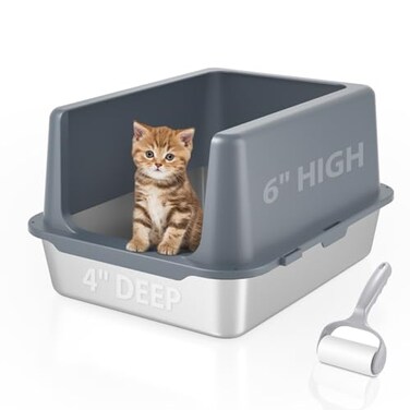 LIHOOOOM Litter Box with Lid Stainless Steel Cat Litter Box 10 Small Metal Litter Box for Kittens Grey