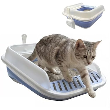 chuyouan Collapsible Kitten Litter Box Open Small Cat Litter Box with High Side Shallow Kitten Litter Pan AntiSplashing Waterproof Low Entry Travel Litter Pan with Falling Sand Pedal
