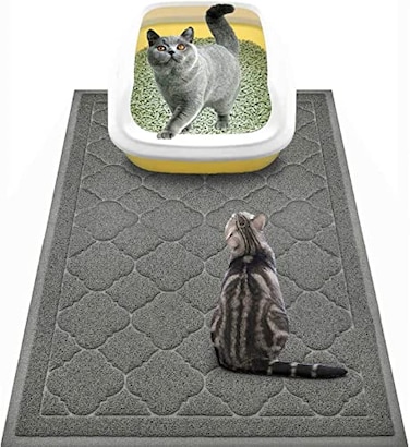 WePet Cat Litter Box Mat Kitty Premium PVC Pad Durable Trapping Rug Phthalate Free UrineResistant Scatter Control L 35 x 23 Inch Grey