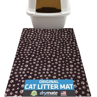 Drymate Original Cat Litter Mat Contains Mess from Box Protects Floors UrineProof Machine Washable Soft on Kitty Paws Absorbent Waterproof USA Made Recycled Content 20x28Paw Path Tan