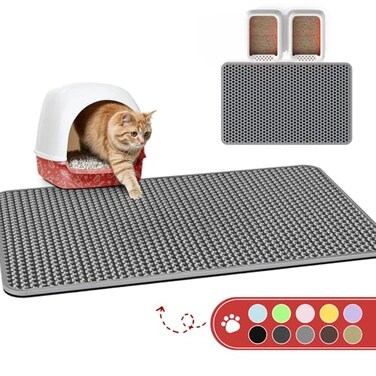 Powools Cat Litter Mat 30 x 24 Large Litter Trapping Mat Easy to Clean Litter Box Mat Waterproof UrineProof NonSlip Cat Toilet Training Systems Accessories Grey