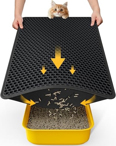 Powools Cat Litter Mat 30 x 24 Large Litter Trapping Mat Easy to Clean Litter Box Mat Waterproof UrineProof NonSlip Cat Toilet Training Systems Accessories Black