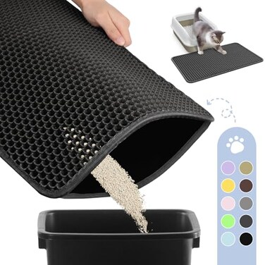 Powools Cat Litter Mat 232 x 146 Small Litter Trapping Mat Easy to Clean Litter Box Mat Waterproof UrineProof NonSlip Cat Toilet Training Systems Accessories Black