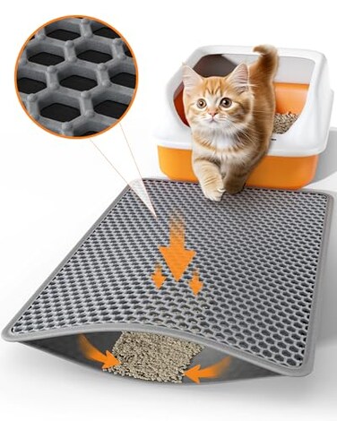 Powools Cat Litter Mat 232 x 146 Small Litter Box Mat with Double Layers UrineProof and NonSlip Litter Trapping Mat Easy to Clean Kitty Litter Mats for Floor Scatter Control Grey