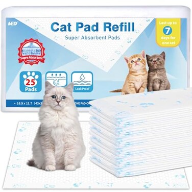 MED Cat Litter Pads Superior Absorbent 25 Count Scent Generic Refill Compatible with Tidy Cat Breeze Litter System 169x114 Inch Enhanced Odor Control