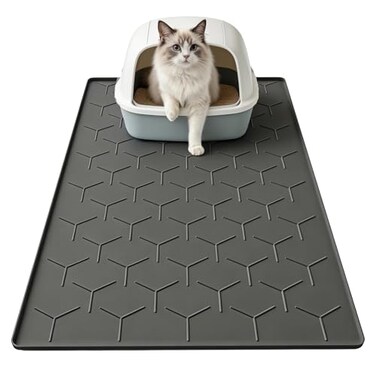 Garoopion Silicone Cat Litter Trapping Mat Large Waterproof 3405225 inch Cat Litter Box Mat Easy to Clean Black