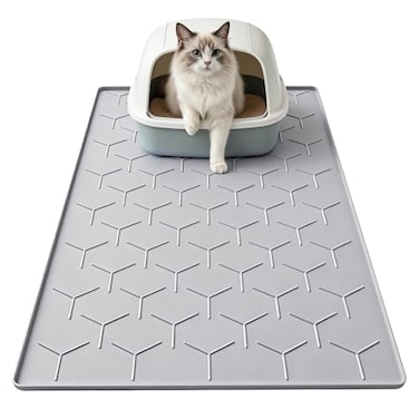 Garoopion Cat Mat for Litter Box Large 3405225 inch Cat Litter Mat Waterproof Silicone Pad for Floor Gray