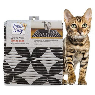 Fresh Kitty Durable XL Jumbo Foam Litter Box Mat BPA and Phthalate Free Water Resistant Traps Litter from Box Scatter Control Easy Clean Mats Gray Pattern 40x 25 9052