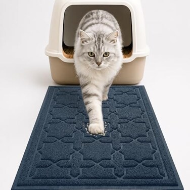 Yimobra Cat Litter Mat Easy Clean Trapping PVC Mat with Waterproof Backing and Non Slip Bottom Scatter Control Pad for Litter Box 354x236 Dark Blue