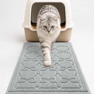 Yimobra Cat Litter Mat Easy Clean Trapping PVC Mat with Waterproof Backing and Non Slip Bottom Scatter Control Pad for Litter Box 24x20 Grey