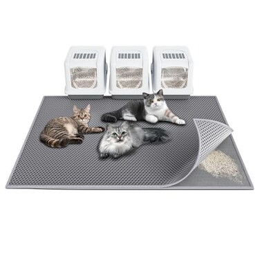 Waretary Cat Litter Box Mat 47x 36 Waterproof Kitty Cat Litter Trapping Mat Easyclean Doublelayer Scatter Control Pad RugGrey