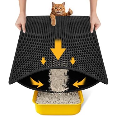 Polarduck Cat Litter Mat Compact Size 236x146 for Small Spaces Upgrade Waterproof Leakproof Back Layer Honeycomb Trapping Mat Washable Easy to Clean Scatter Control Kitty Litter Matt Black