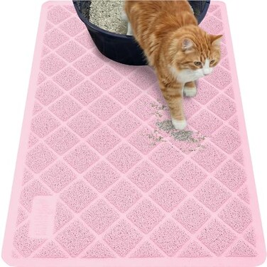 GORILLA GRIP Cat Litter Box Mat 35x23 Cushioned Coil Mesh Litter Trapping Mats Scatter Control Supplies for Less Mess Phthalate Free Ultra Deep Catch Grooves Rinse or Vacuum to Clean Light Pink