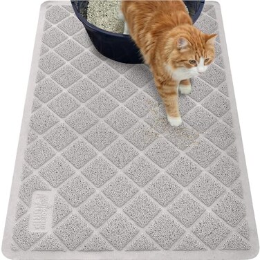 GORILLA GRIP Cat Litter Box Mat 35x23 Cushioned Coil Mesh Litter Trapping Mats Scatter Control Supplies for Less Mess Phthalate Free Ultra Deep Catch Grooves Rinse or Vacuum to Clean Light Gray