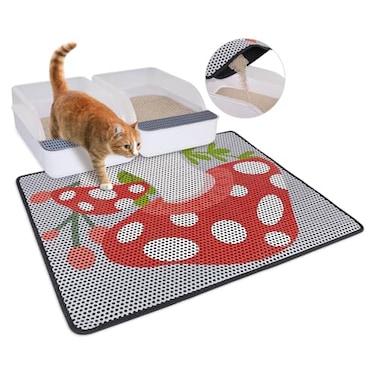 Bienbee Cat Litter Mat 30x24 Cat Litter Trapping Mat Double Layer Litter Mat with NonSlip Rubber Bottom Urine and Water Proof Keeps Floors Clean Mushroom L