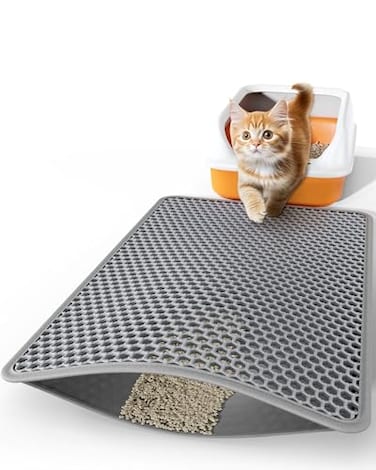 Powools Cat Litter Mat 30 x 24 Large Litter Box Mat with Double Layers UrineProof and NonSlip Litter Trapping Mat Easy to Clean Kitty Litter Mats for Floor Scatter Control Grey