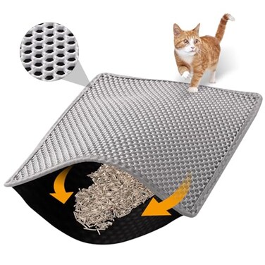ondware Cat Litter Mat 24x15 Inch Double Layer Litters Box Mat Waterproof Cat Mat for Litter BoxGray