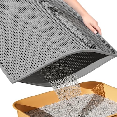 ESTHELLO Cat Litter Mat Cat Litter Trapping Mat Honeycomb Double Layer Design Easy to CleanWashable 24 x 15 Gray
