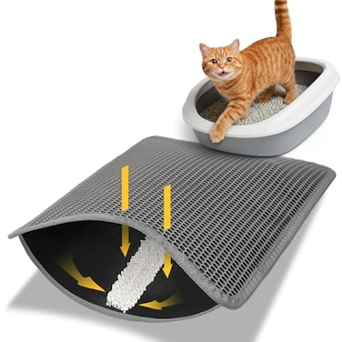 Conlun Cat Litter Trapping Mat for Small Spaces 236x146 SpaceSaving Litter Box Floor Mat Hexagon Grids AntiLeak Base Machine Washable NonSlip Kitty Matt for Apartment Gray