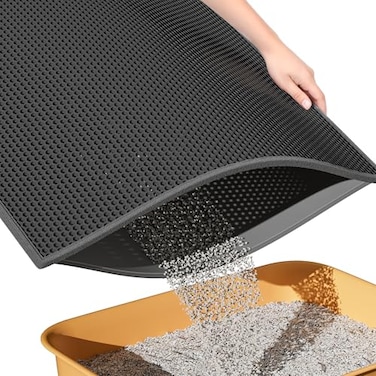 ESTHELLO Cat Litter Mat Cat Litter Trapping Mat Honeycomb Double Layer Design Easy to CleanWashable 24 x 15 Black