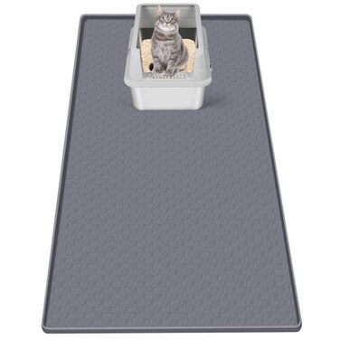 Bartuke Cat Litter Mat Extra Large 51 x 256 Silicone Mat Litter Trapping Mat for Scatter Control Soft on Kitty Paws Easy to Clean Dark Grey