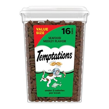 Temptations Cat Treats Classic Crunchy and Soft Cat Treats Seafood Medley Flavor 16 oz Tub