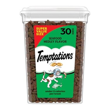 Temptations Cat Treats Classic Crunchy and Soft Cat Treats Seafood Medley Flavor 30 oz Tub