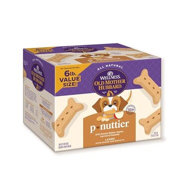 Old Mother Hubbard Wellness Classic PNuttier Dog Biscuits Natural Training Treats Peanut Butter Flavor Large Size 6 lb Box
