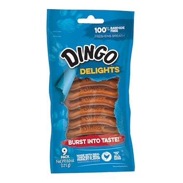 Dingo Delights 100 Rawhide Free Dog Treat Made with Real Chicken for Small Medium and Large Dogs 9Count