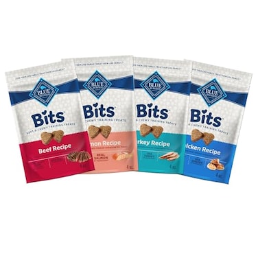 Blue Buffalo Bits Soft Dog Treats for Training Made with Natural Ingredients Enhanced with DHA Beef Salmon Turkey Chicken 4oz Variety Pack 4 ct