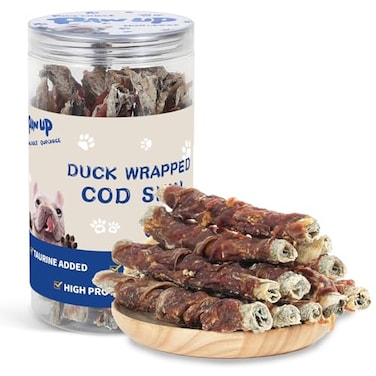 PAWUP Duck Wrapped Cod Skin Rolls Dog Treats Natural Fish Skin Chews with Real Duck RawhideFree Dog Snacks for Small Medium Dogs 125 oz 1215 Count