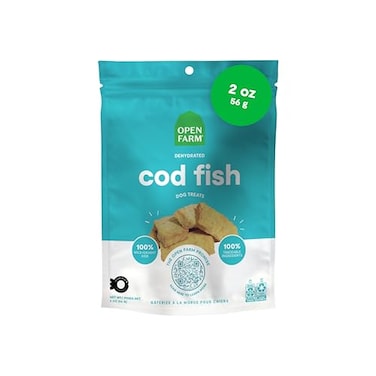 Open Farm Dehydrated Dog Treats High Protein Low Carbohydrate Dog Snacks Crunchy Texture Single Ingredient WildCaught Cod Fish Recipe 2oz Pouch